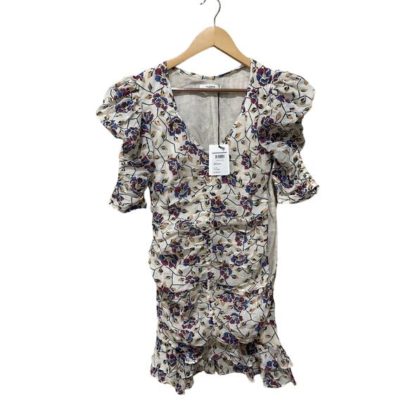 Isabel‎ Marant Étoile Sireny Puff-Sleeve Ruched Floral Cotton Mini Dress Size 4 - Picture 7 of 9